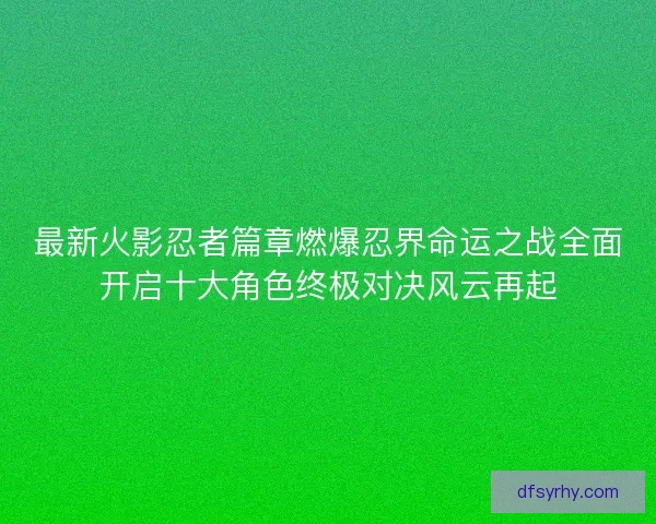 最新火影忍者篇章燃爆忍界命运之战全面开启十大角色终极对决风云再起