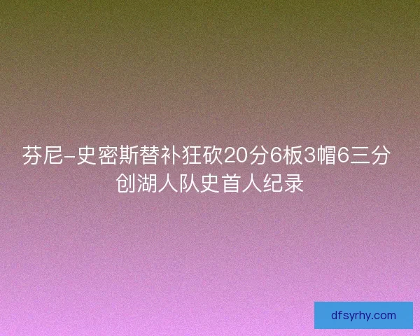 芬尼-史密斯替补狂砍20分6板3帽6三分 创湖人队史首人纪录